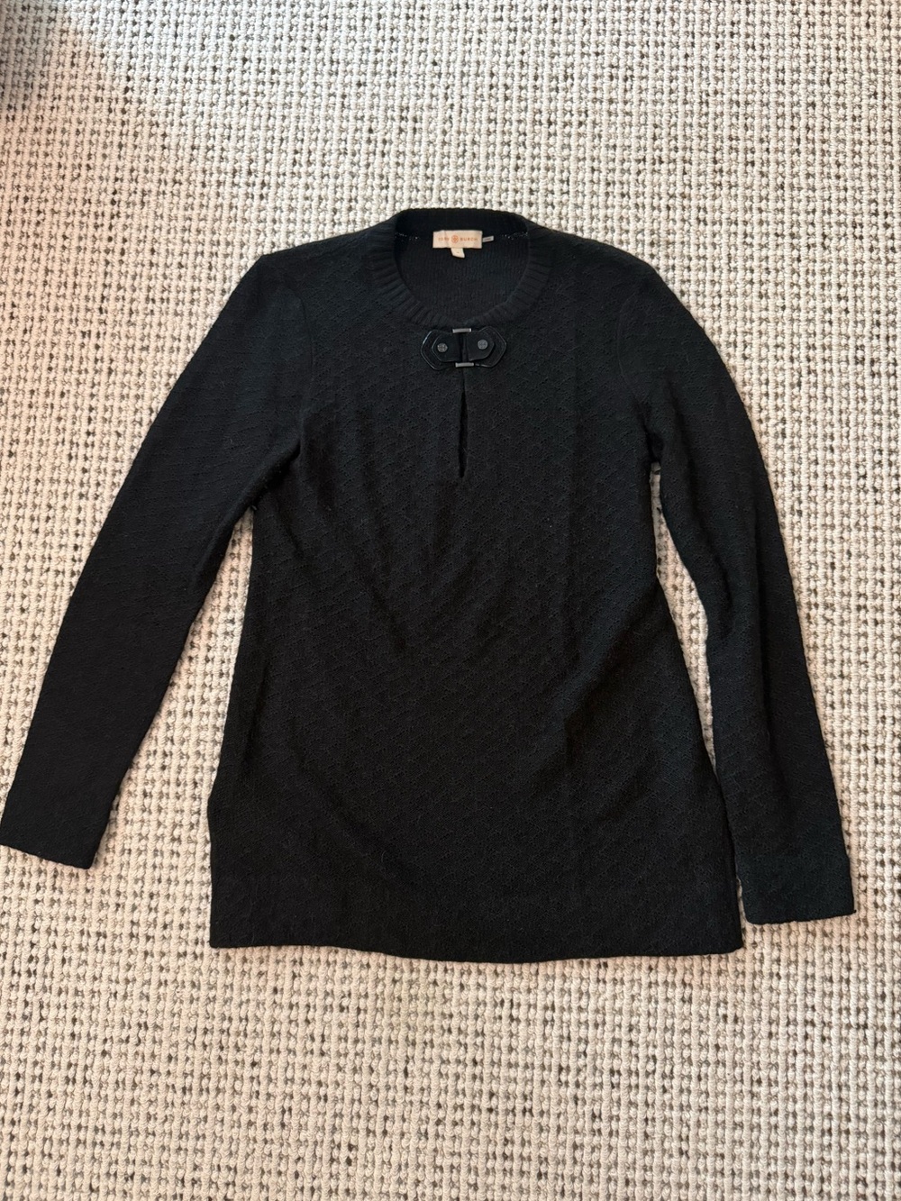 Tory Burch Black Long Sleeve Tunic Sweater with Front Buckle Detail